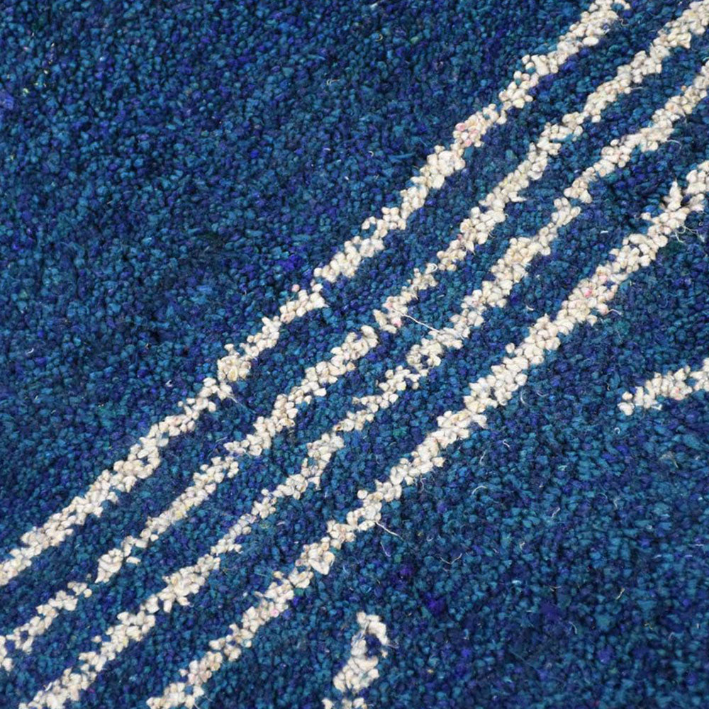 Hand Knotted Loom Silk Mix Area Rug Geometric Blue Beige