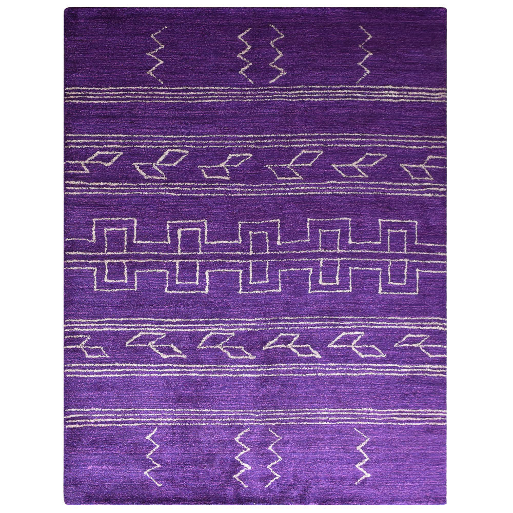 Hand Knotted Loom Silk Mix Area Rug Geometric Blue Beige