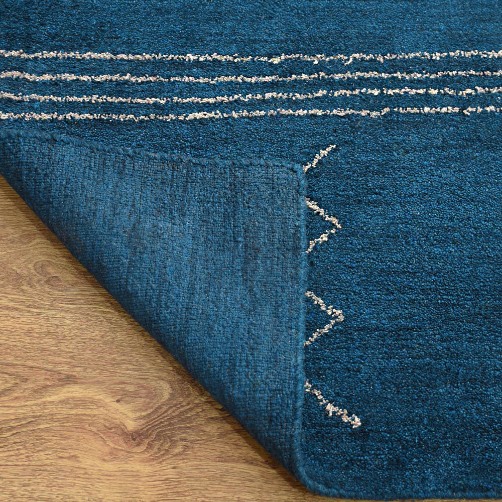 Hand Knotted Loom Silk Mix Area Rug Geometric Blue Beige