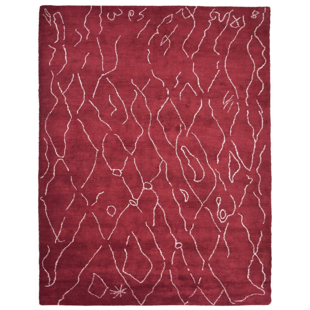 Hand Knotted Loom Silk Mix Area Rug Contemporary Light Red White