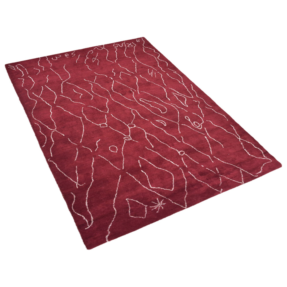 Hand Knotted Loom Silk Mix Area Rug Contemporary Light Red White