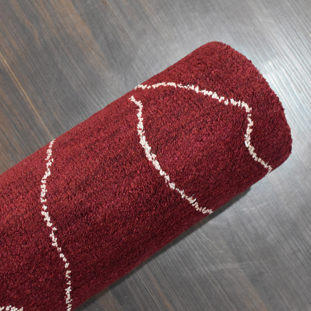 Hand Knotted Loom Silk Mix Area Rug Contemporary Light Red White