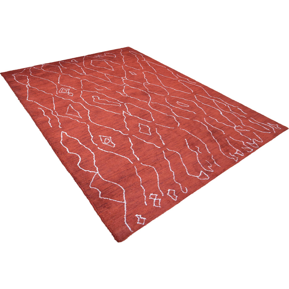 Hand Knotted Loom Silk Mix Area Rug Contemporary Light Red White