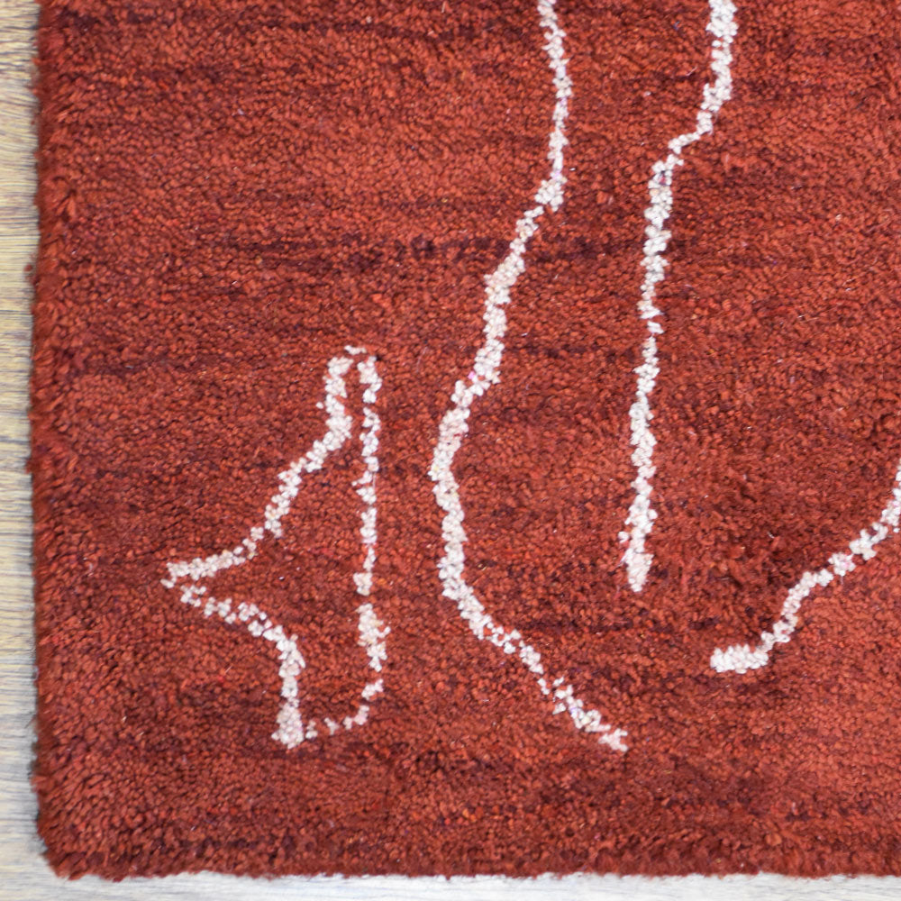 Hand Knotted Loom Silk Mix Area Rug Contemporary Light Red White