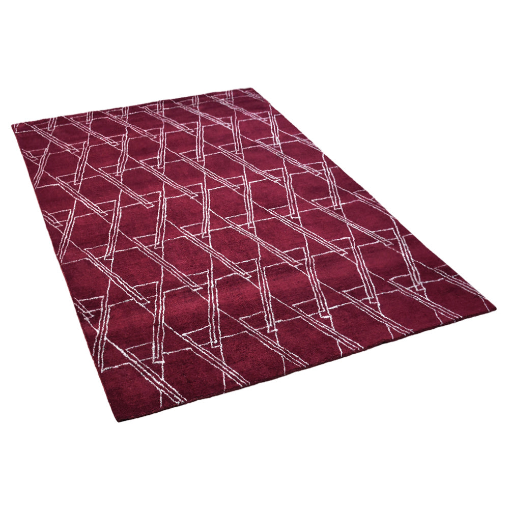 Hand Knotted Loom Silk Mix Area Rug Contemporary Red Beige