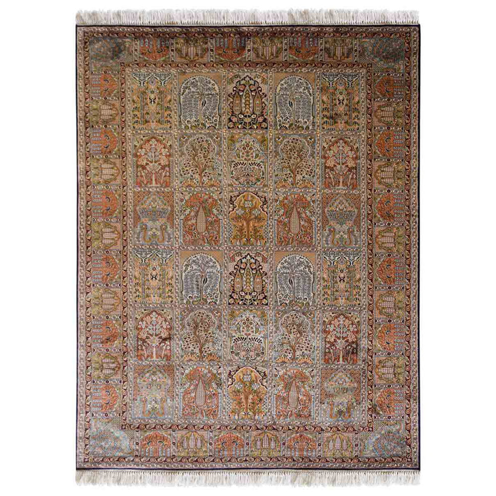Hand Knotted Persian Original Silk Area Rug Oriental Blue
