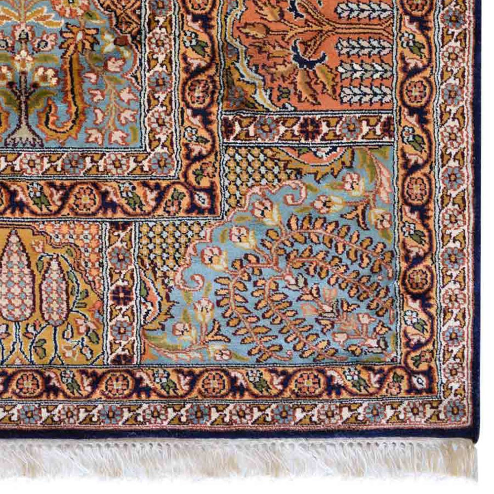 Hand Knotted Persian Original Silk Area Rug Oriental Blue