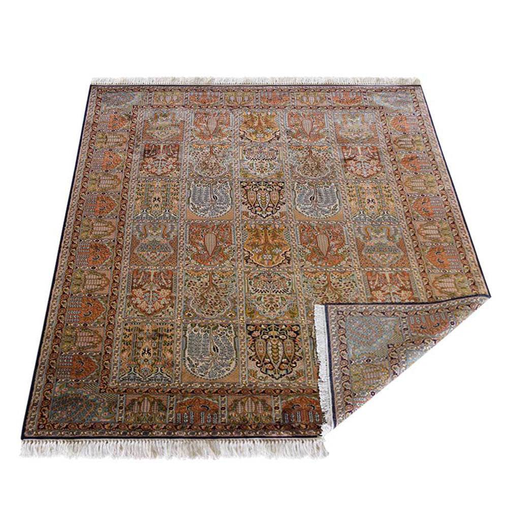 Hand Knotted Persian Original Silk Area Rug Oriental Blue