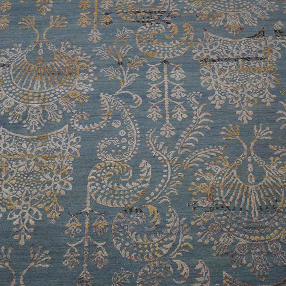 Hand Knotted Persian Silk And Wool Area Rug Contemporary Blue