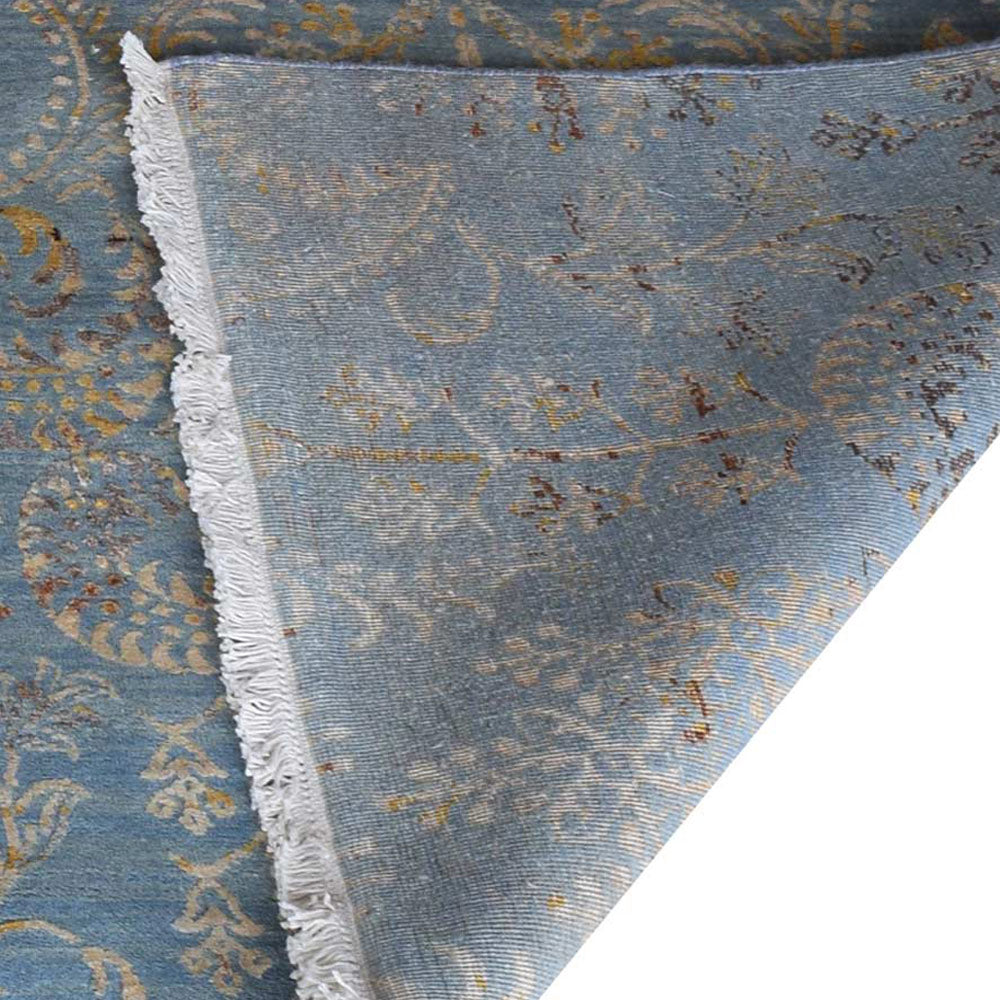Hand Knotted Persian Silk And Wool Area Rug Contemporary Blue