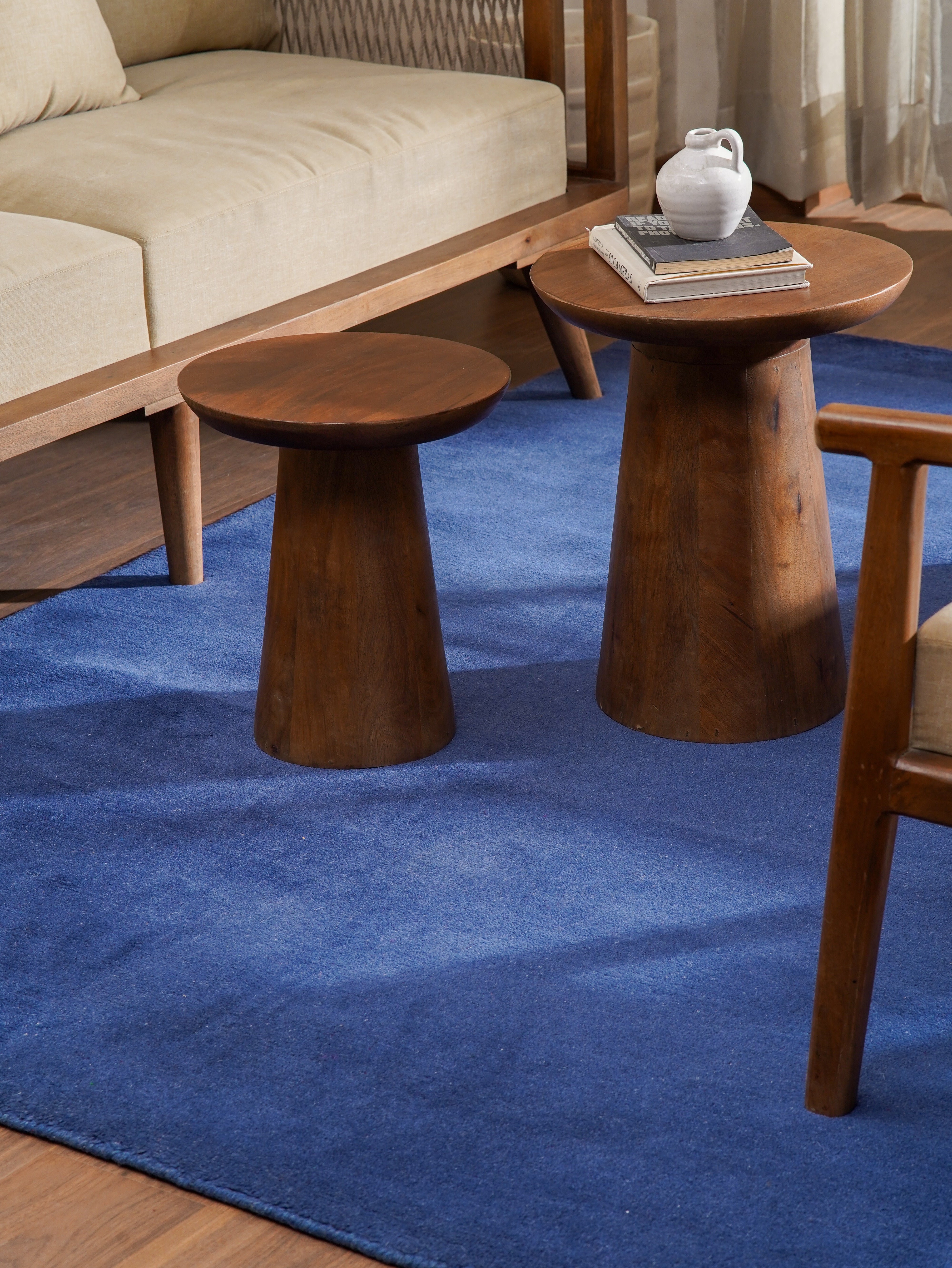 Solid Blue Hand Knotted Tibbati Wool Rug