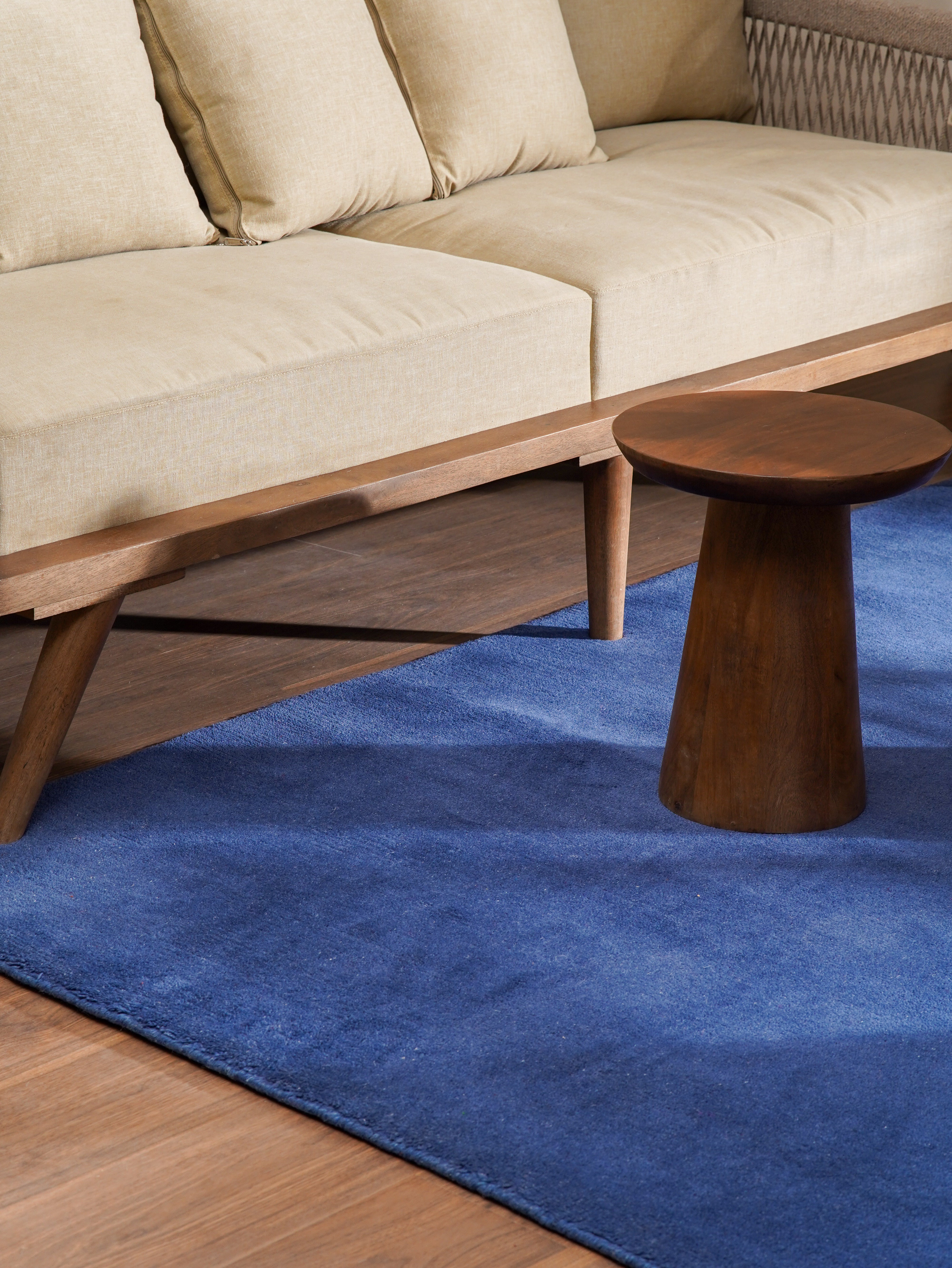 Solid Blue Hand Knotted Tibbati Wool Rug