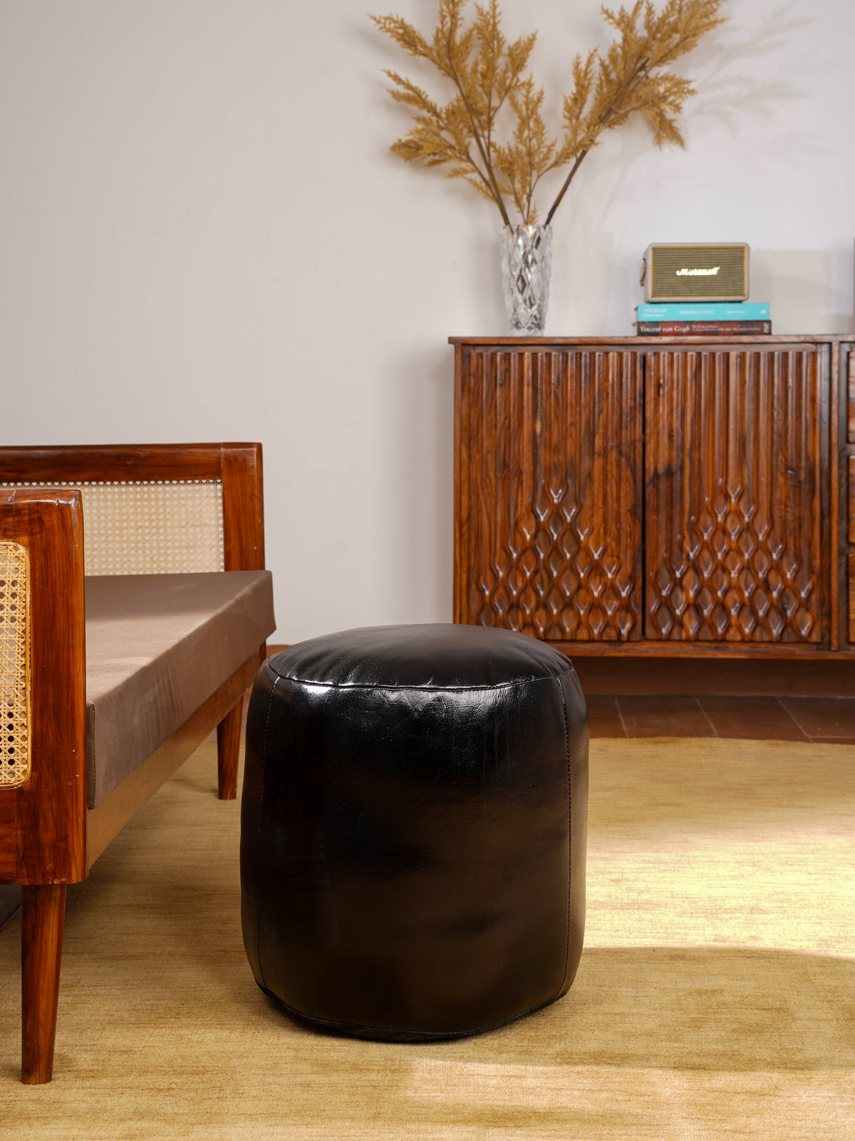 Buffalo Leather Pouf Handmade – Multiple Sizes & Colors | Round or Square | Filled