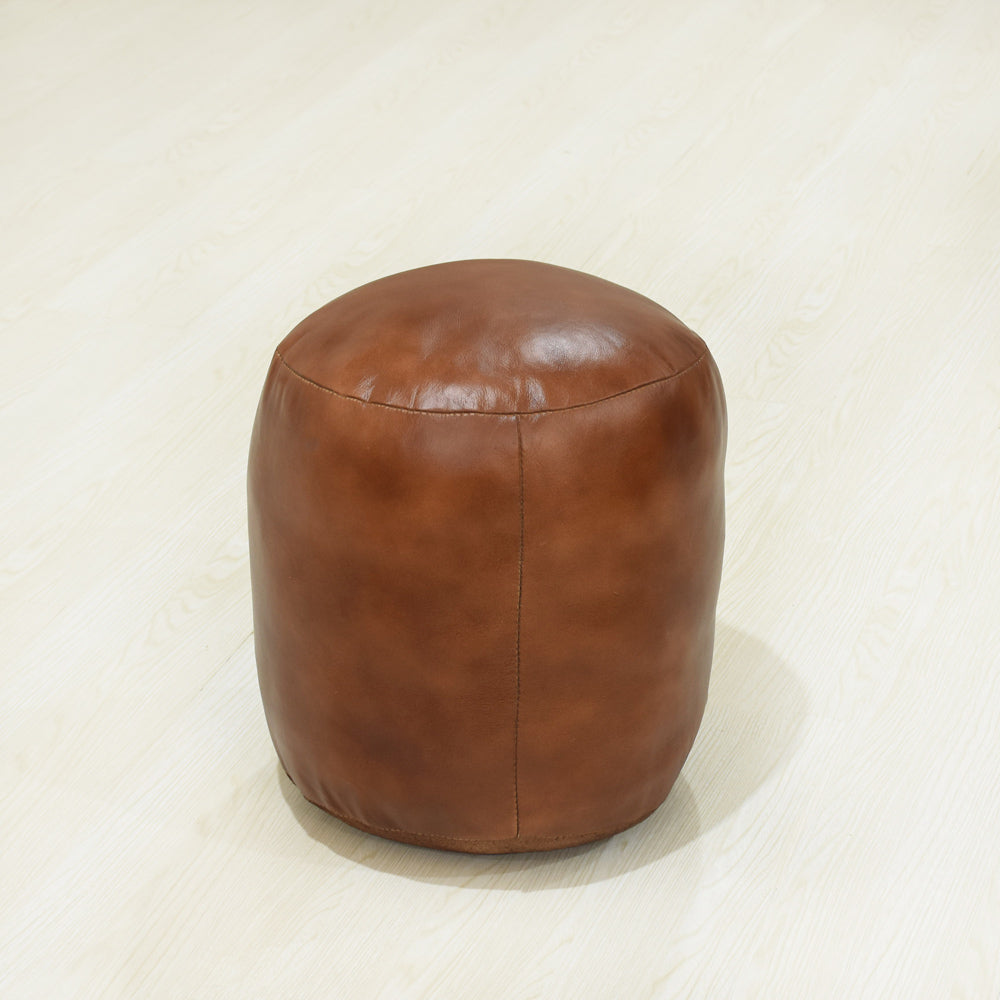 Handmade Buffalo Leather Pouf – Multiple Sizes & Colors | Round or Square | Filled
