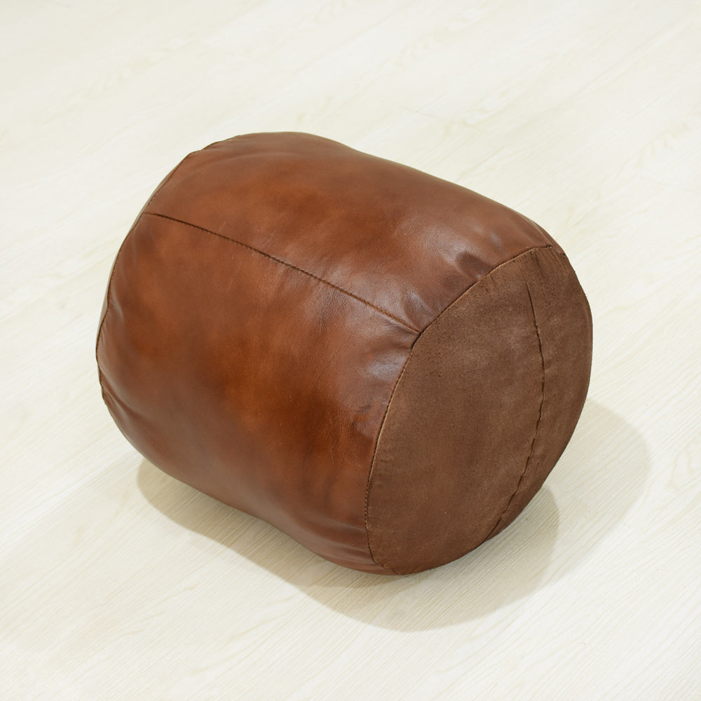 Handmade Buffalo Leather Pouf – Multiple Sizes & Colors | Round or Square | Filled