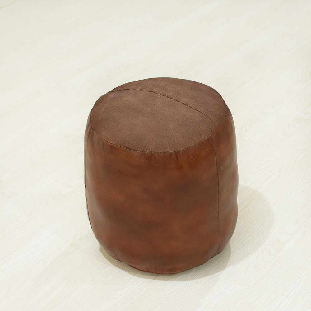 Handmade Buffalo Leather Pouf – Multiple Sizes & Colors | Round or Square | Filled