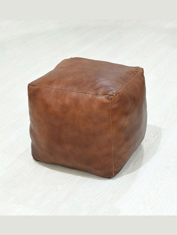 Handmade Buffalo Leather Pouf – Multiple Sizes & Colors | Round or Square | Filled