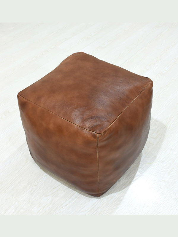 Handmade Buffalo Leather Pouf – Multiple Sizes & Colors | Round or Square | Filled