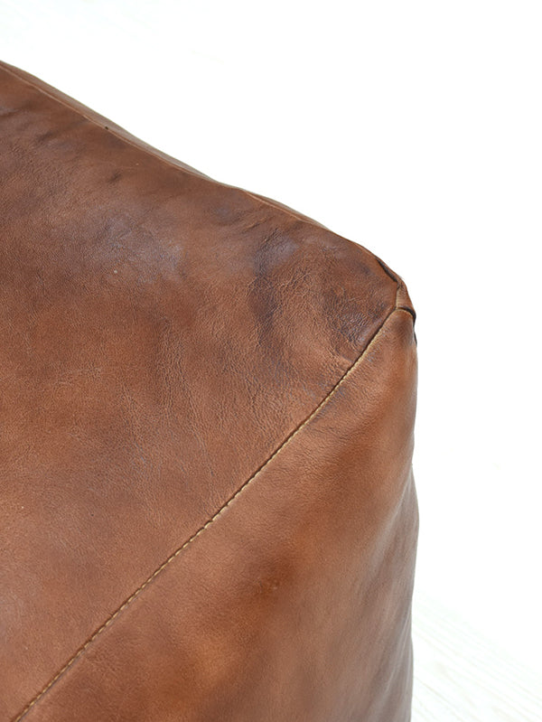 Handmade Buffalo Leather Pouf – Multiple Sizes & Colors | Round or Square | Filled