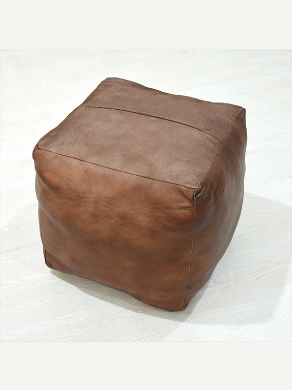 Handmade Buffalo Leather Pouf – Multiple Sizes & Colors | Round or Square | Filled