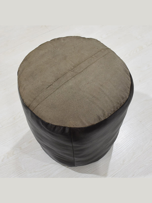 Handmade Buffalo Leather Pouf – Multiple Sizes & Colors | Round or Square | Filled