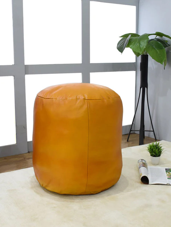 Handmade Buffalo Leather Pouf – Multiple Sizes & Colors | Round or Square | Filled