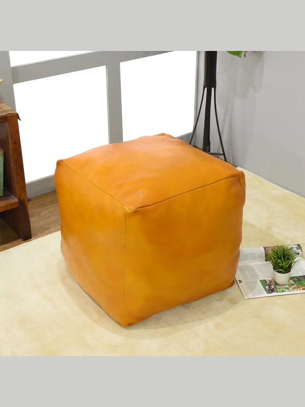 Handmade Buffalo Leather Pouf – Multiple Sizes & Colors | Round or Square | Filled