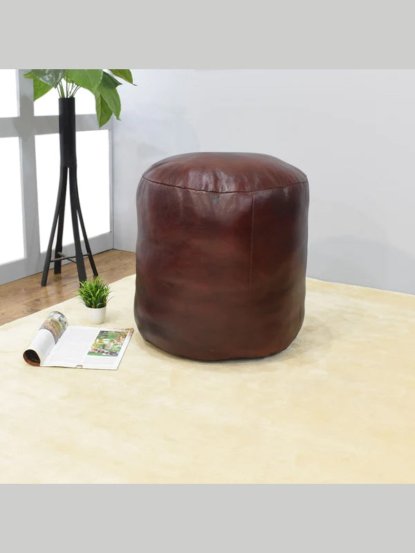 Handmade Buffalo Leather Pouf – Multiple Sizes & Colors | Round or Square | Filled