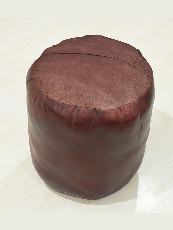 Handmade Buffalo Leather Pouf – Multiple Sizes & Colors | Round or Square | Filled