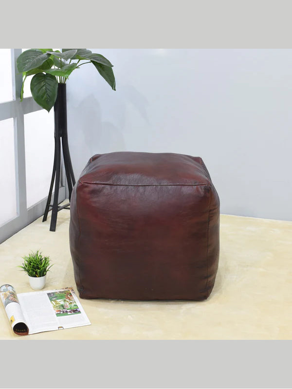 Handmade Buffalo Leather Pouf – Multiple Sizes & Colors | Round or Square | Filled