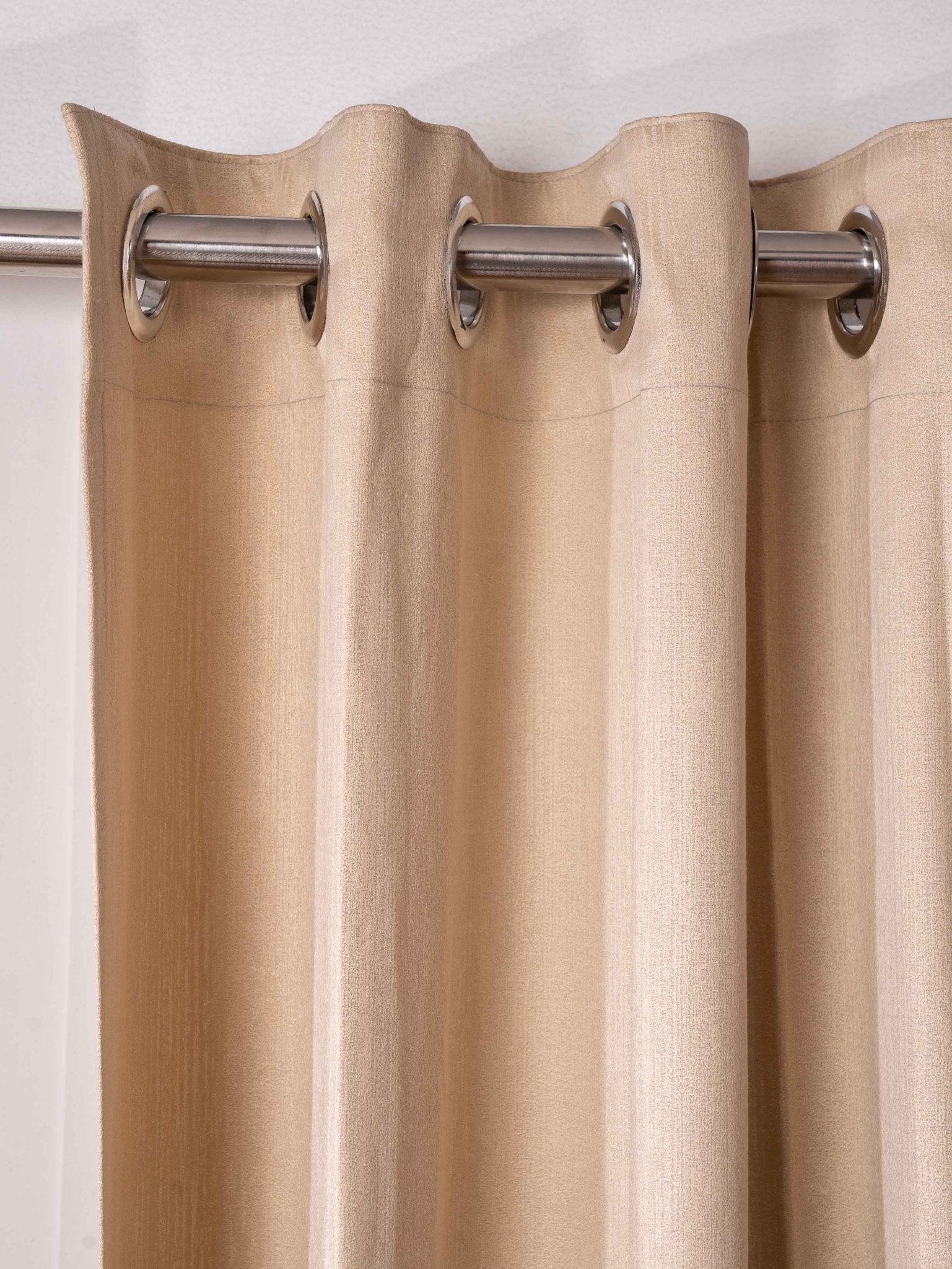 Beige Curtain - Poly Cotton Jacquard Fabric, Plain Solid Texture, Set of 2 Panels - BBH HOMES LLC