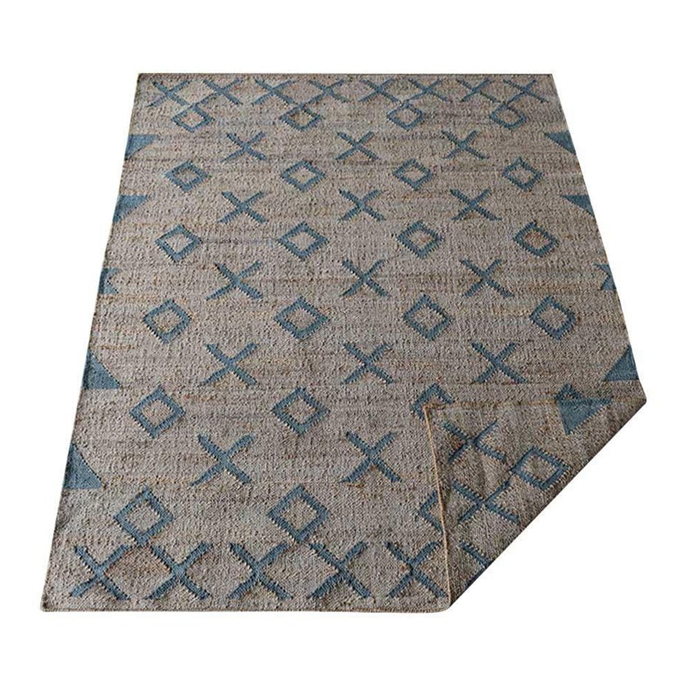 Beige Light Blue Hand Woven Kilim Jute Rug - BBH HOMES LLC
