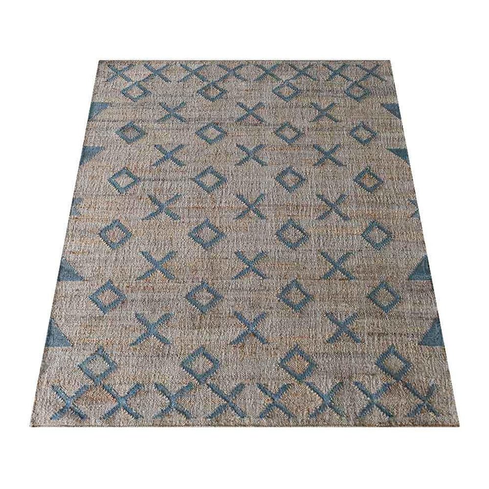 Beige Light Blue Hand Woven Kilim Jute Rug - BBH HOMES LLC