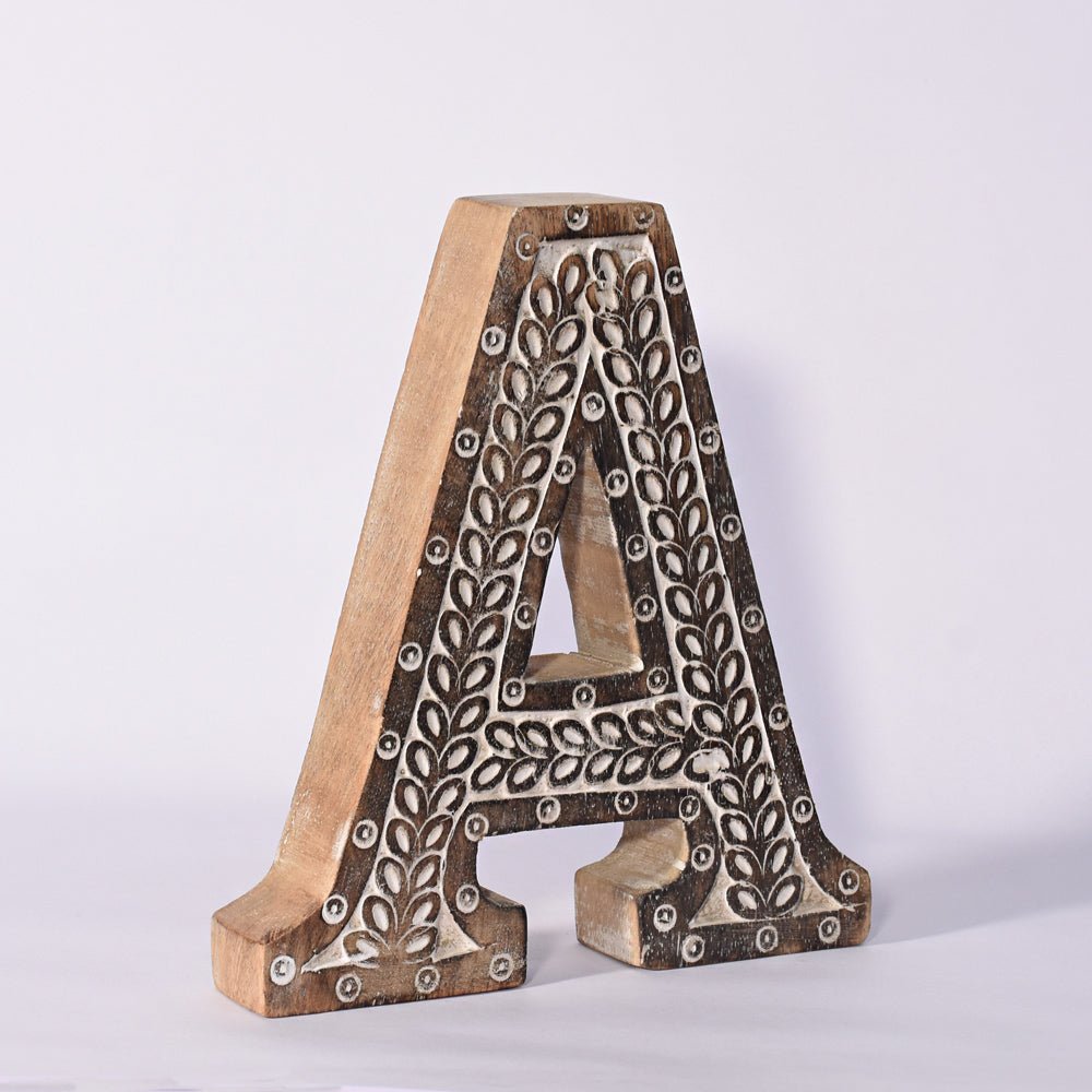 Bohemian Teardrop - Patterned Mango Wood Carved Letter & Number Block - BBH HOMES LLC