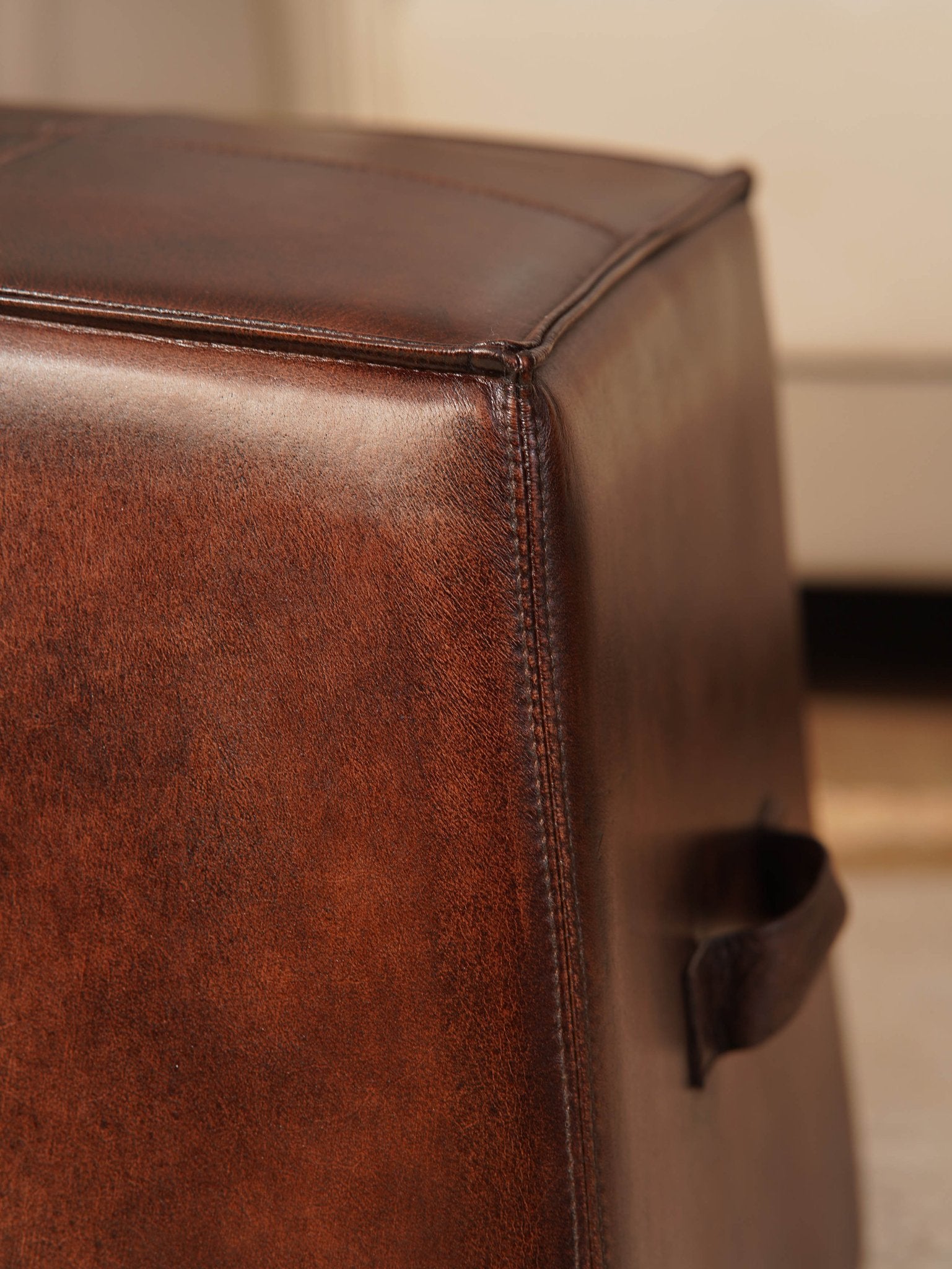 Bronson Ottoman – Handcrafted Buffalo Leather Pouf | Dark Brown | Wood - Framed - BBH HOMES LLC