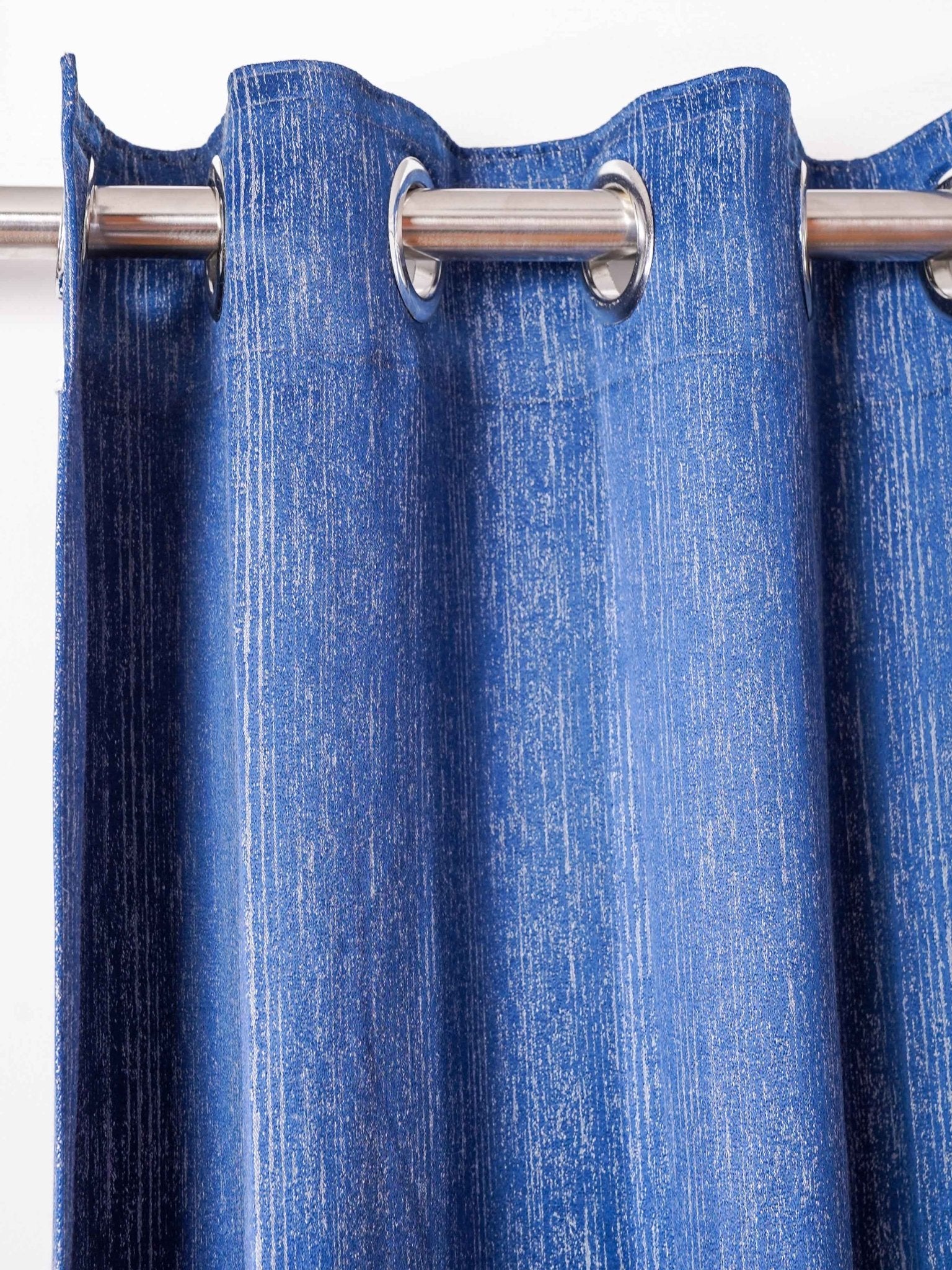 Dark Blue Curtain - Poly Cotton Jacquard Fabric, Plain Solid Texture, Set of 2 Panels - BBH HOMES LLC