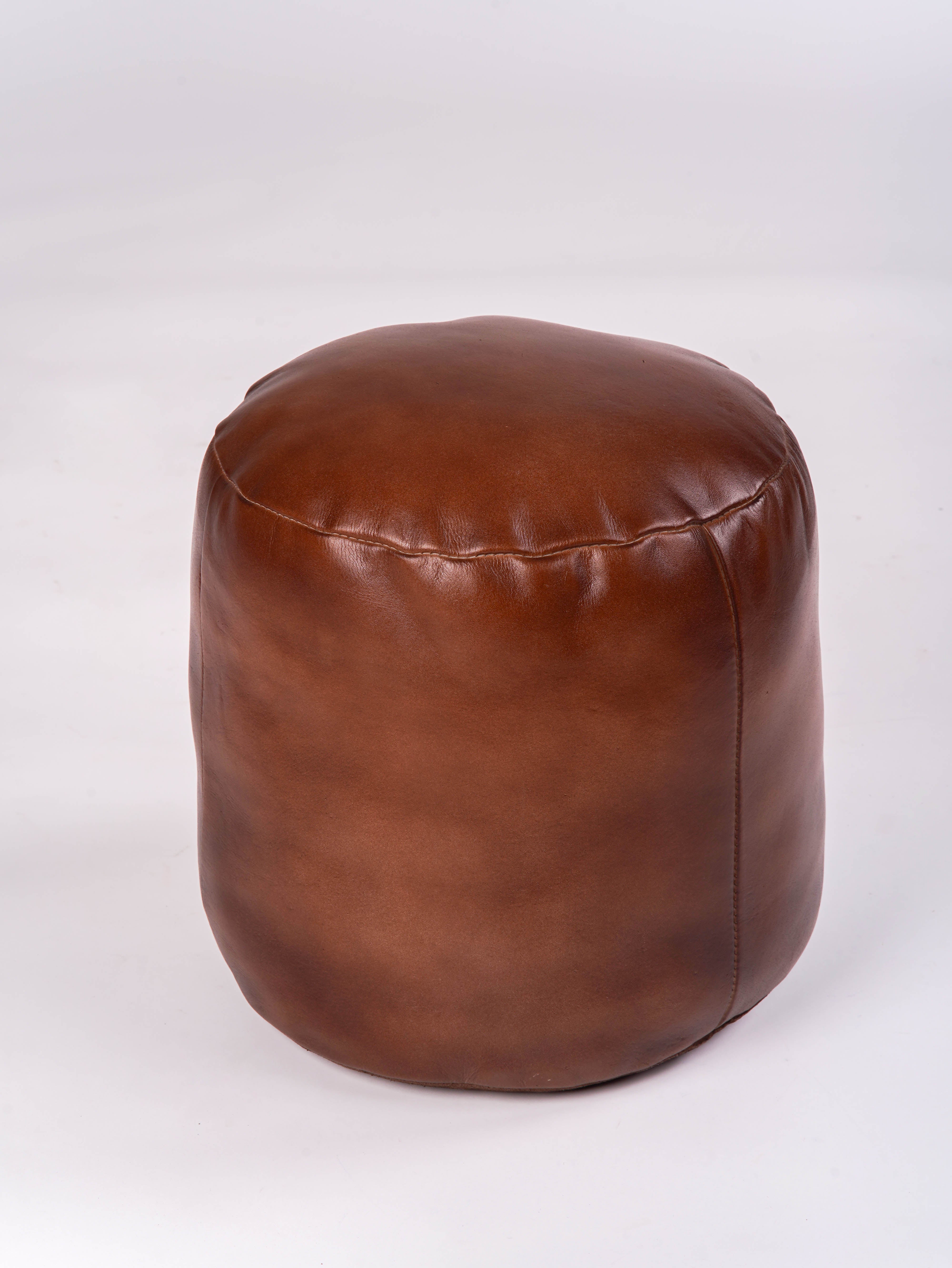 Handmade Buffalo Leather Pouf – Multiple Sizes & Colors | Round or Square | Filled