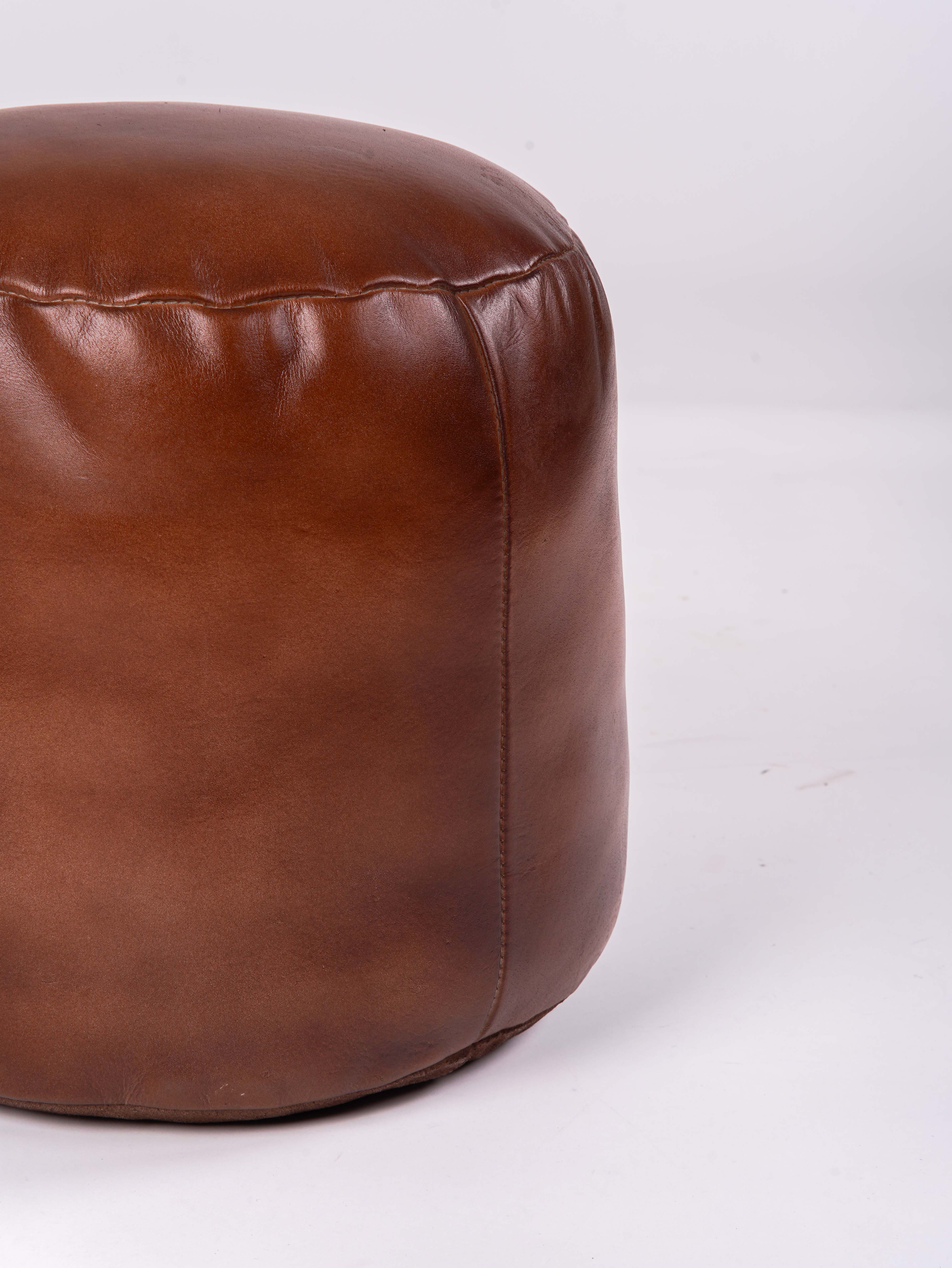 Handmade Buffalo Leather Pouf – Multiple Sizes & Colors | Round or Square | Filled