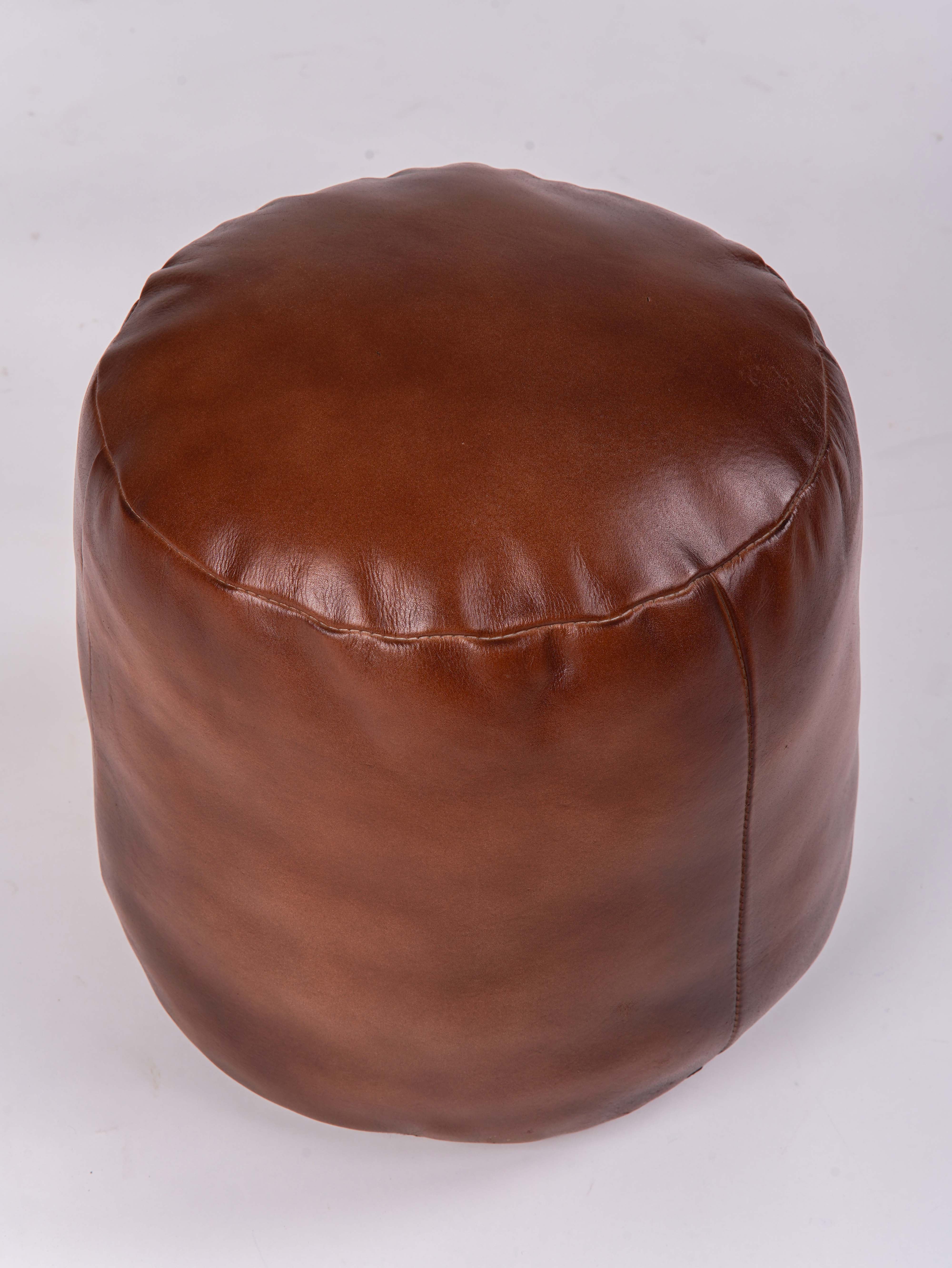 Handmade Buffalo Leather Pouf – Multiple Sizes & Colors | Round or Square | Filled
