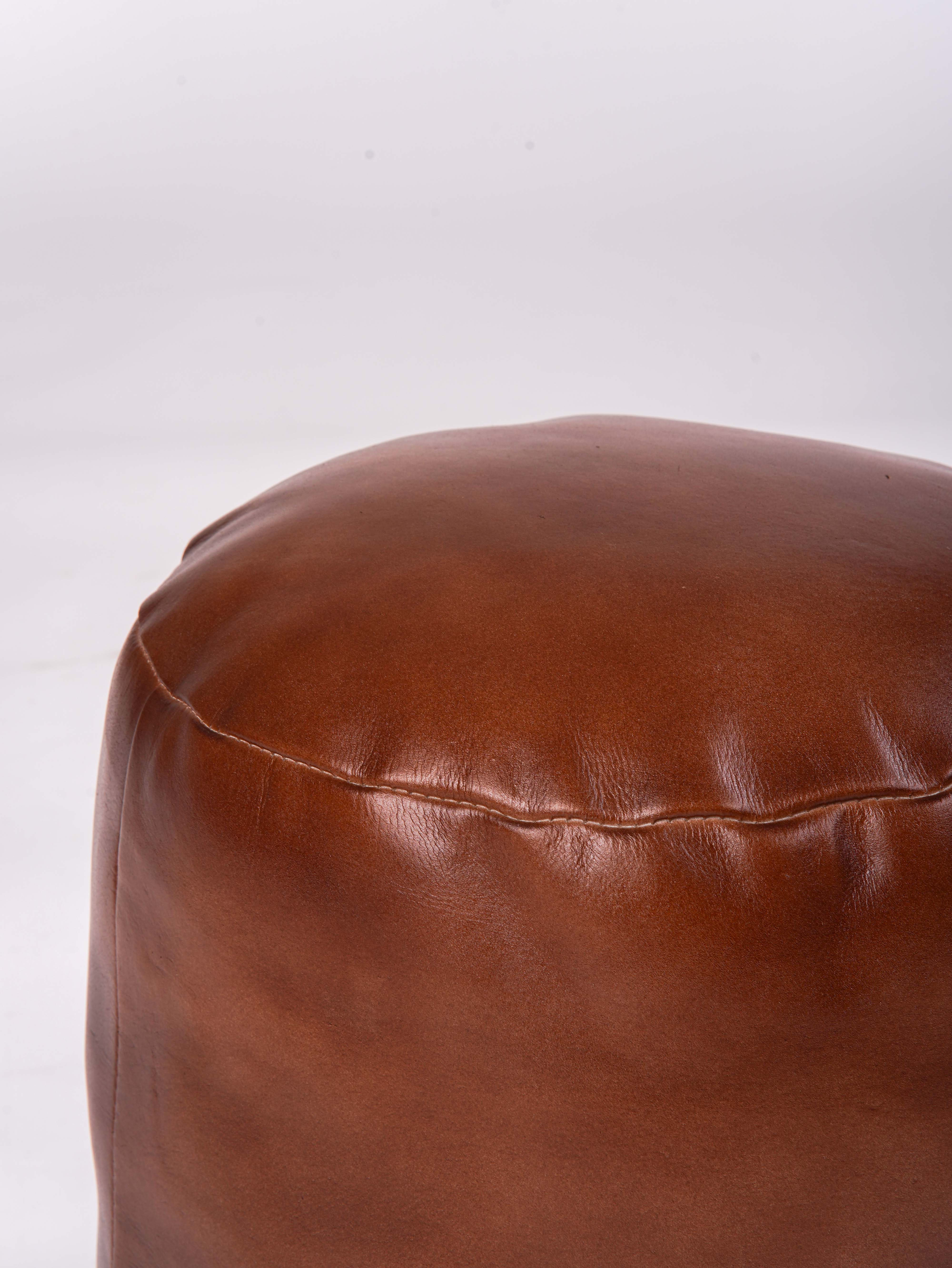 Handmade Buffalo Leather Pouf – Multiple Sizes & Colors | Round or Square | Filled