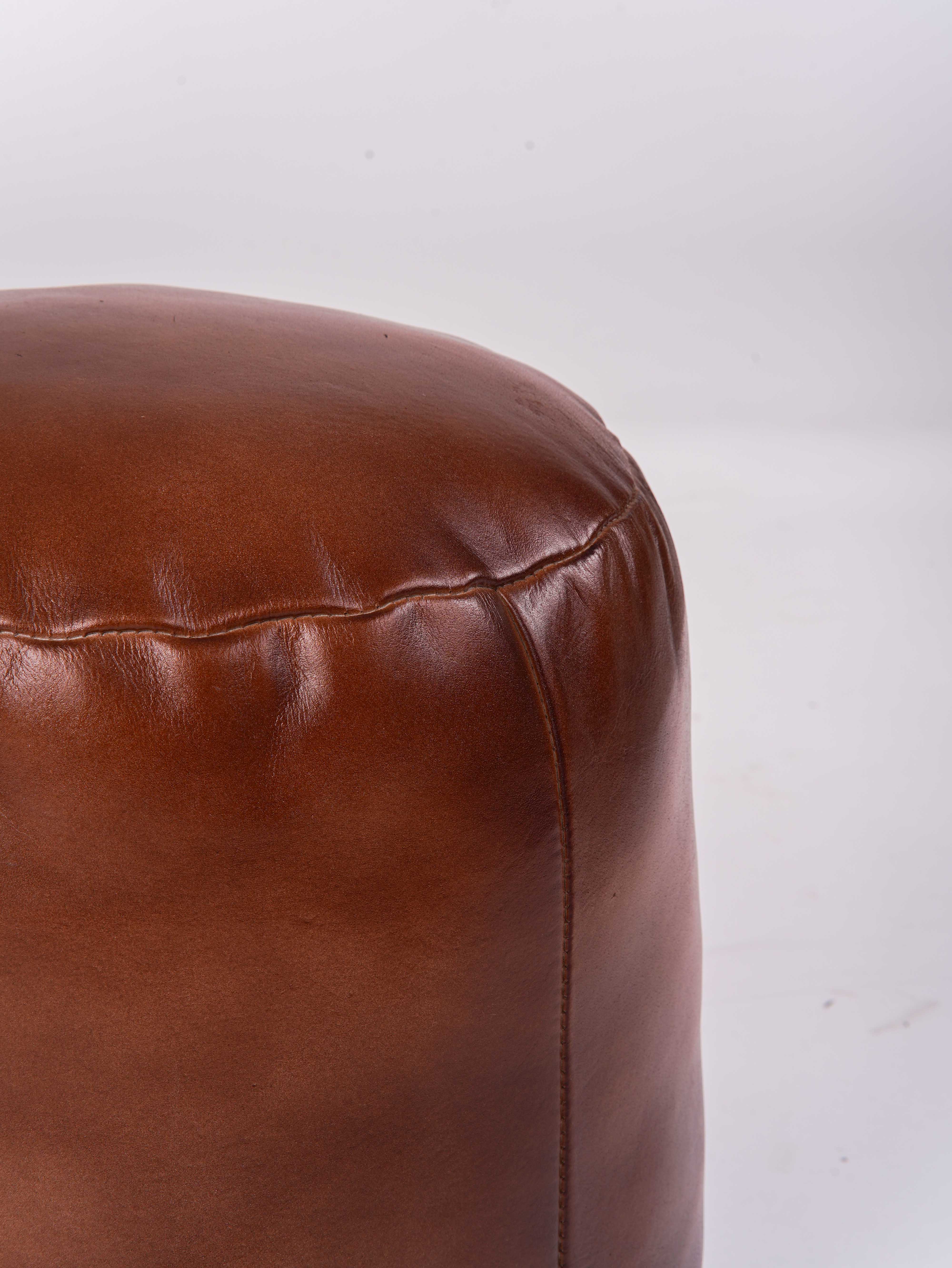 Handmade Buffalo Leather Pouf – Multiple Sizes & Colors | Round or Square | Filled