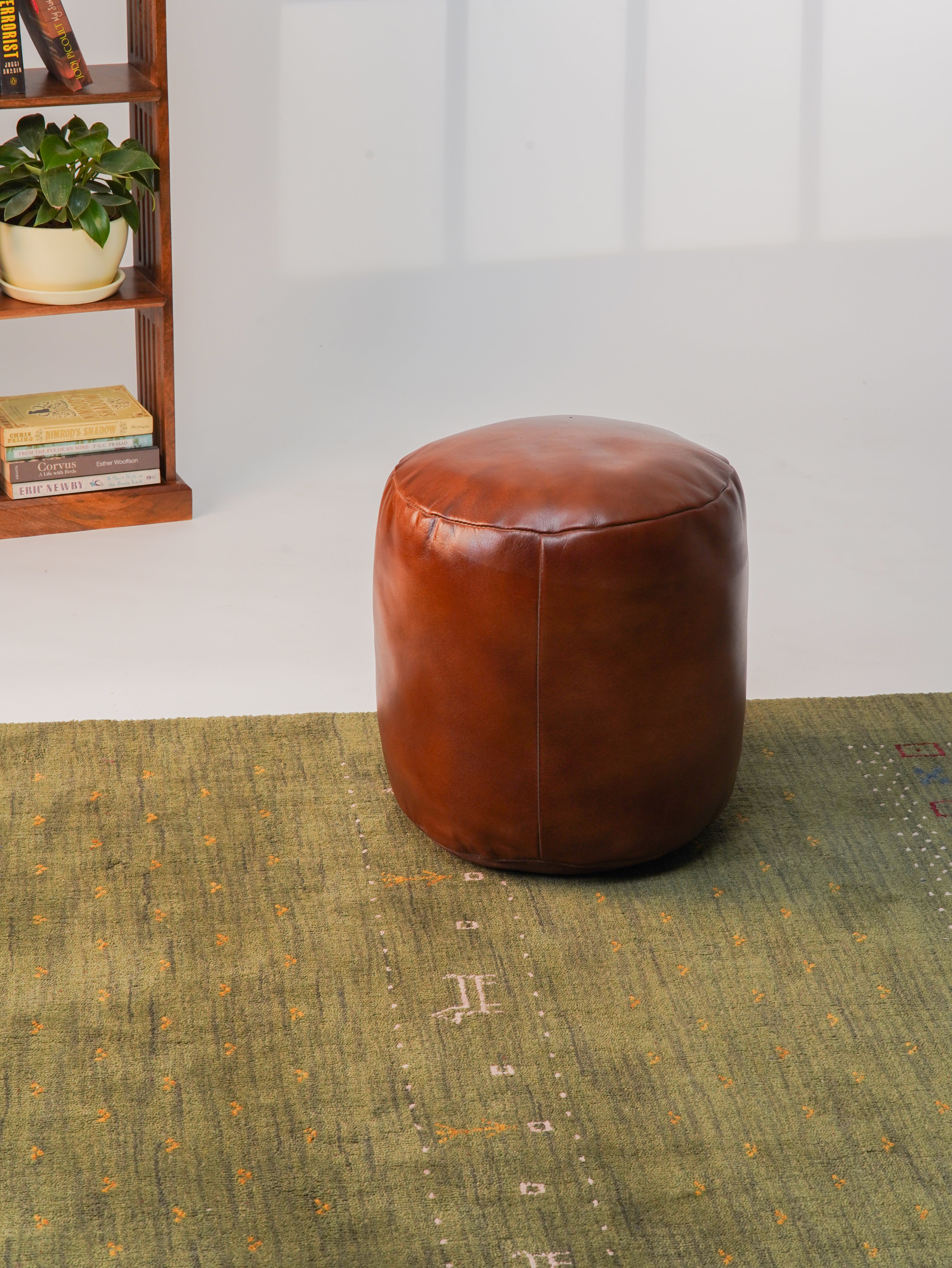 Handmade Buffalo Leather Pouf – Multiple Sizes & Colors | Round or Square | Filled