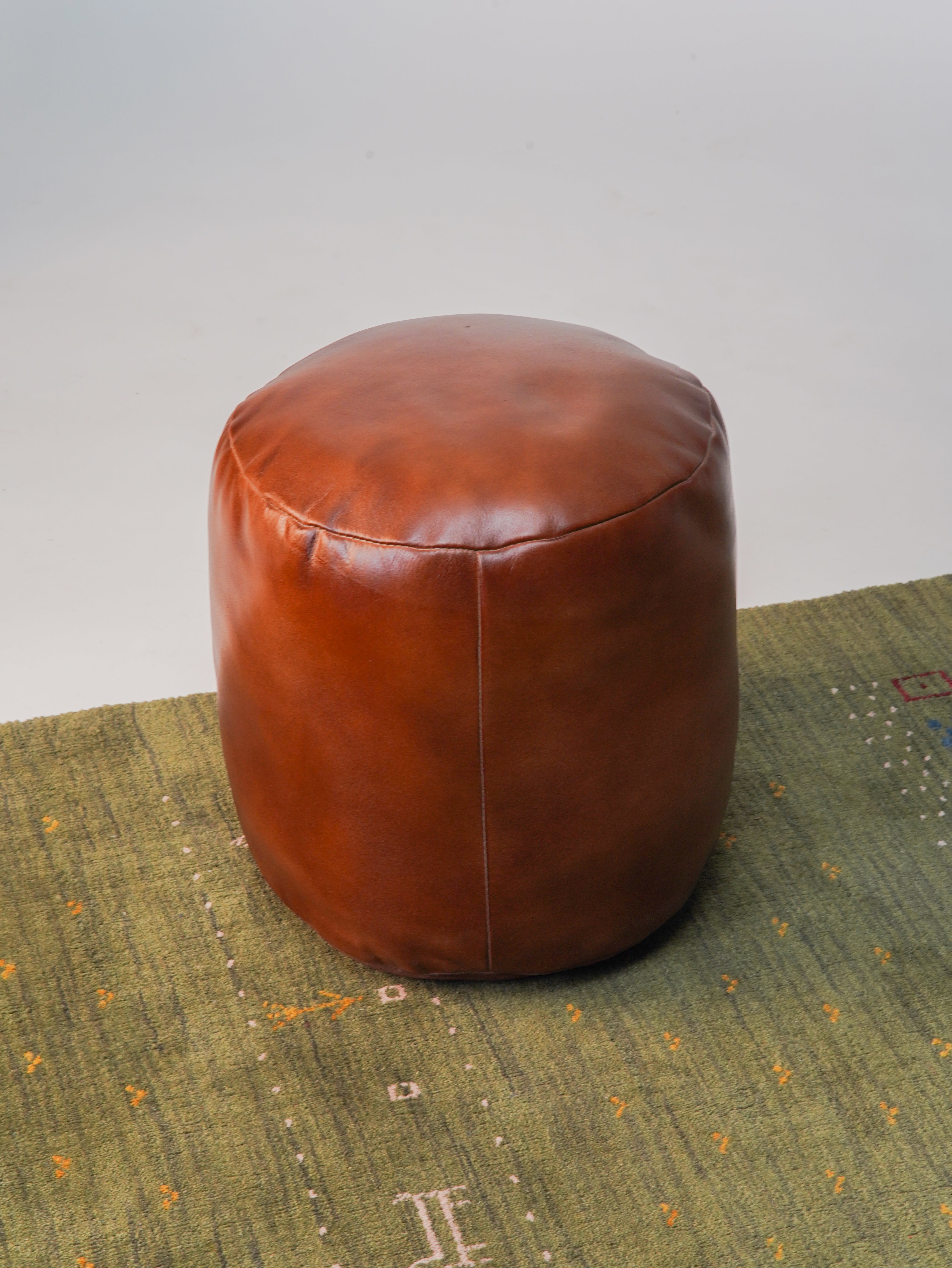 Handmade Buffalo Leather Pouf – Multiple Sizes & Colors | Round or Square | Filled
