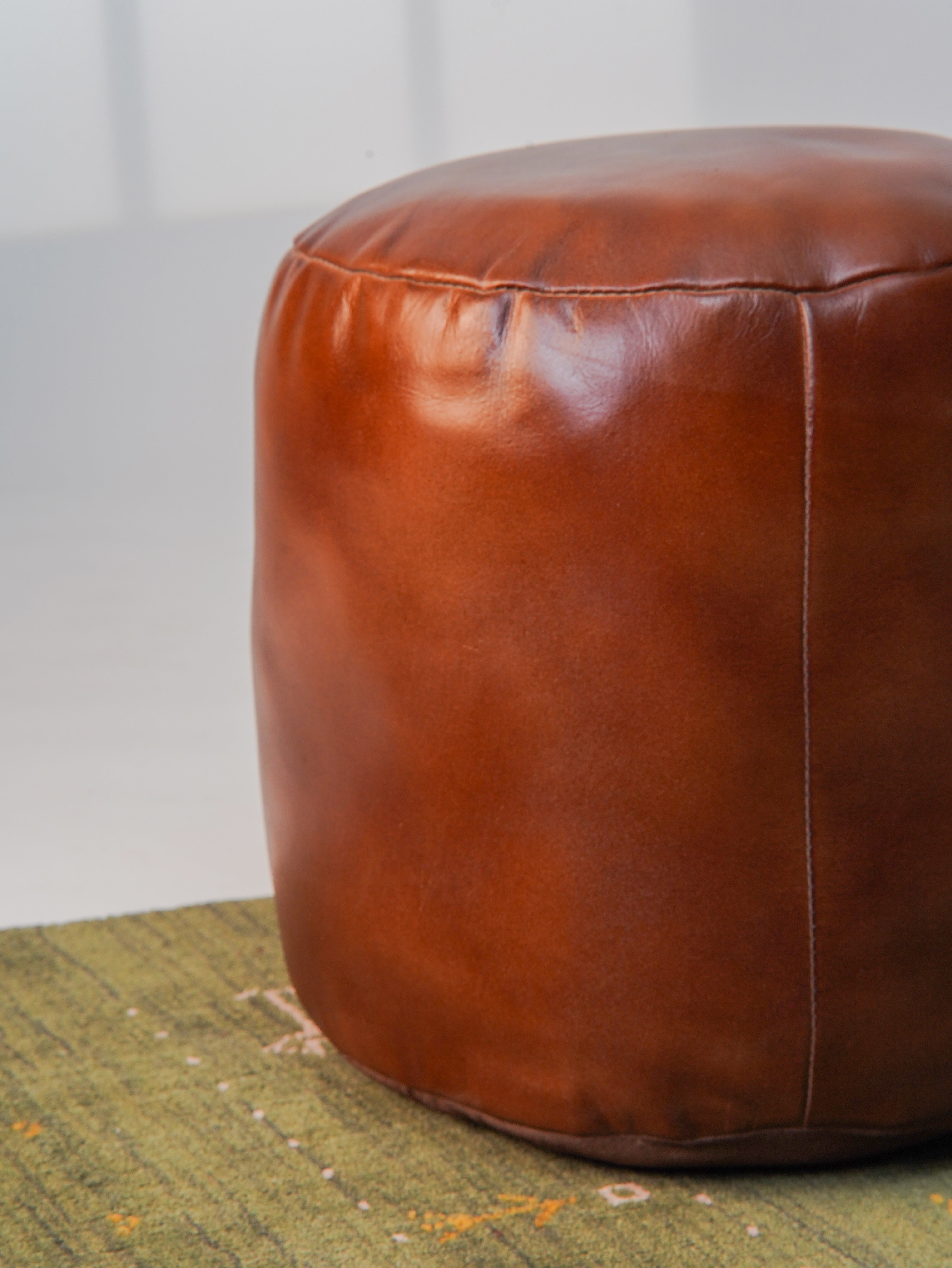 Handmade Buffalo Leather Pouf – Multiple Sizes & Colors | Round or Square | Filled