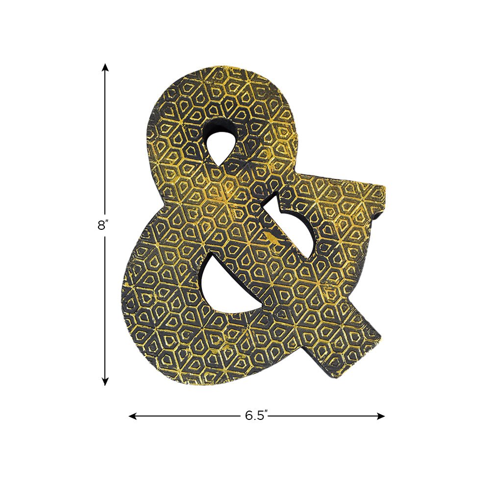 Geometric Gold Accent Mango Wood Letter Block - BBH HOMES LLC