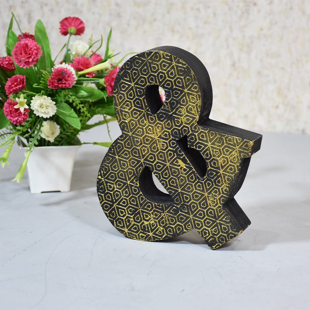 Geometric Gold Accent Mango Wood Letter Block - BBH HOMES LLC
