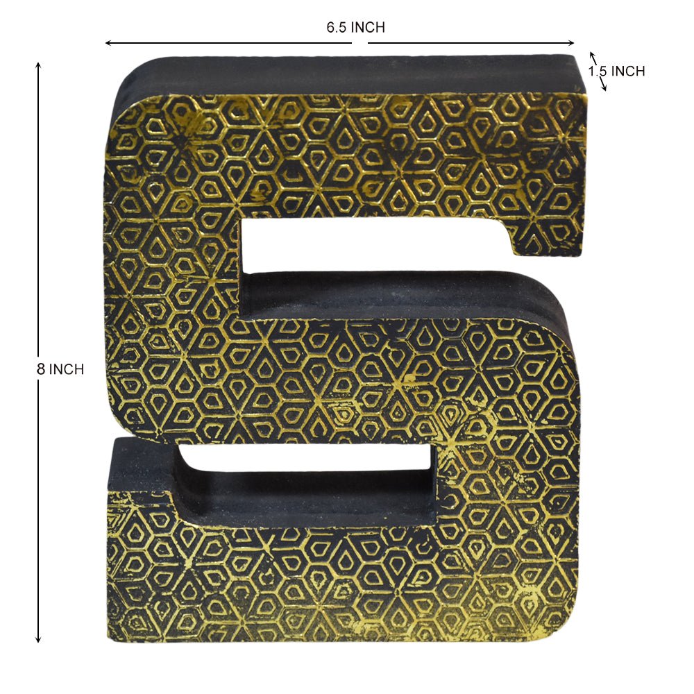 Geometric Gold Accent Mango Wood Letter Block - BBH HOMES LLC