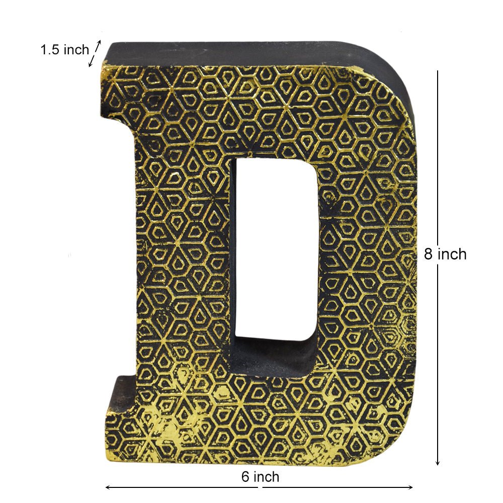 Geometric Gold Accent Mango Wood Letter Block - BBH HOMES LLC