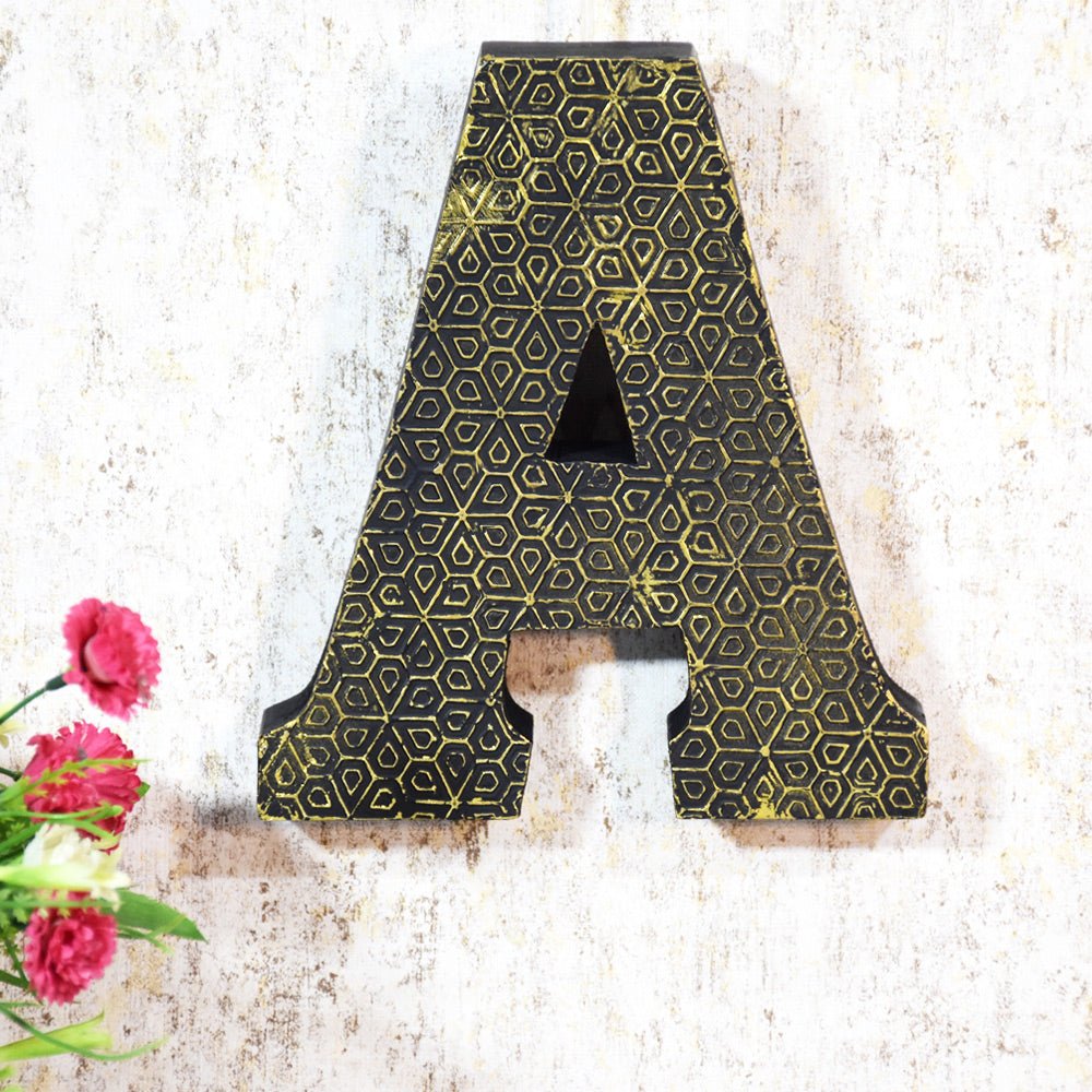Geometric Gold Accent Mango Wood Letter Block - BBH HOMES LLC