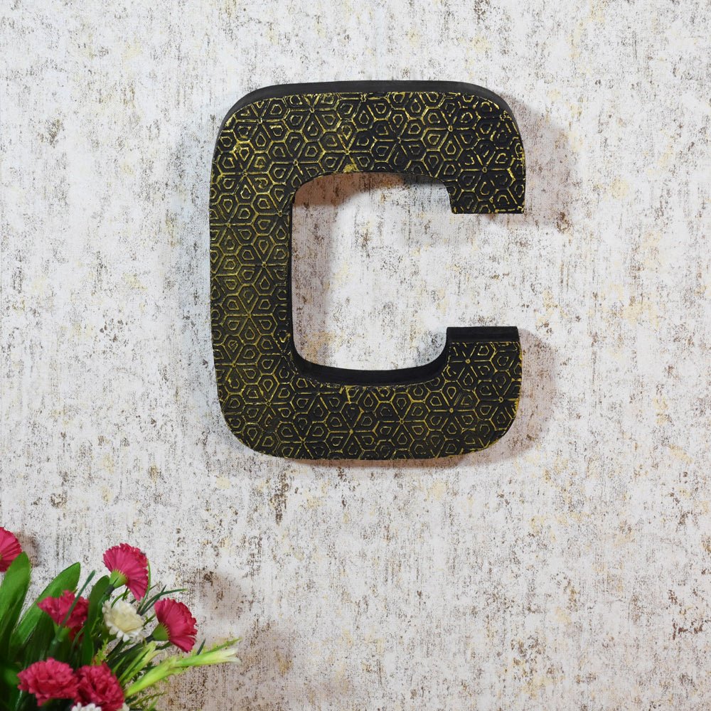 Geometric Gold Accent Mango Wood Letter Block - BBH HOMES LLC